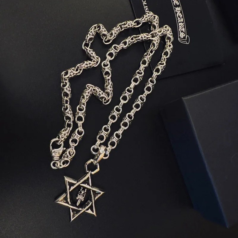 Chrome Hearts Silver Star Of David Pendant Necklace